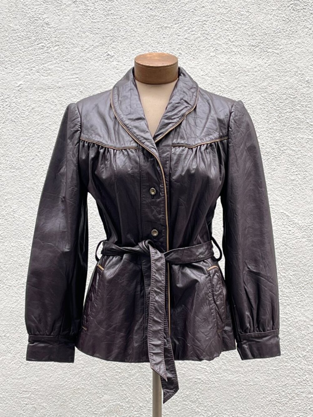 Vintage 60s Women's Berman's Brown Belted Leather Jacket Medium